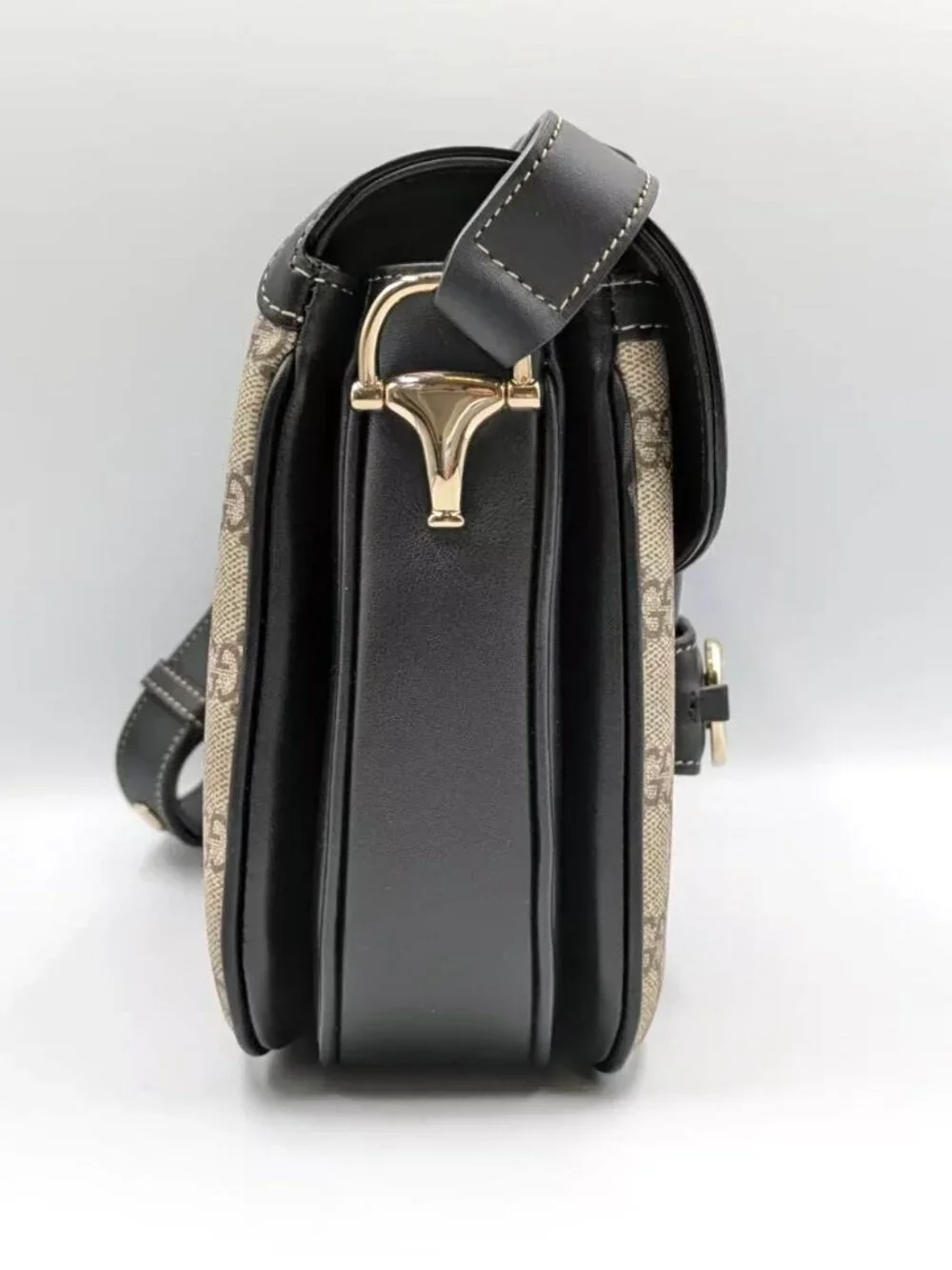 Gucci GG Supreme Monogram Canvas Horsebit 1955 Medium Flap Bag Beige Black Ebony - Picture 5 of 15